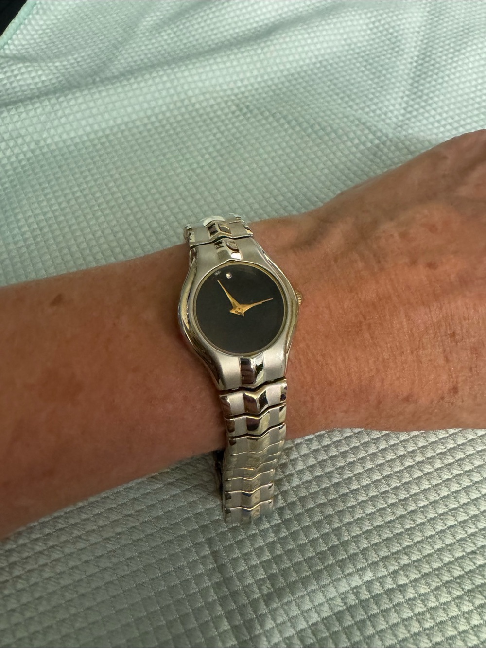Manhattan Silver Bracelet Watch with Gold Hands and Black Dial & Crystal